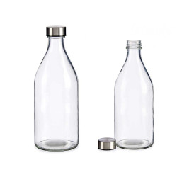 BOUTEILLE VERRE RONDE BOUCHON ACIER 1L