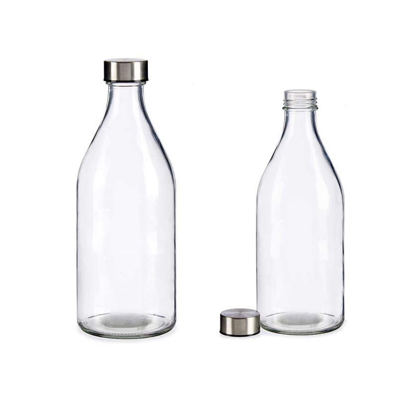 BOTELLA CRISTAL REDONDA TAPON ACERO 1L