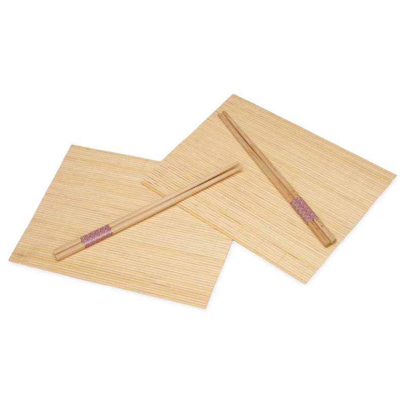 SUSHI SET 4 BAMBOO CHOPSTICKS AND 2 MATS