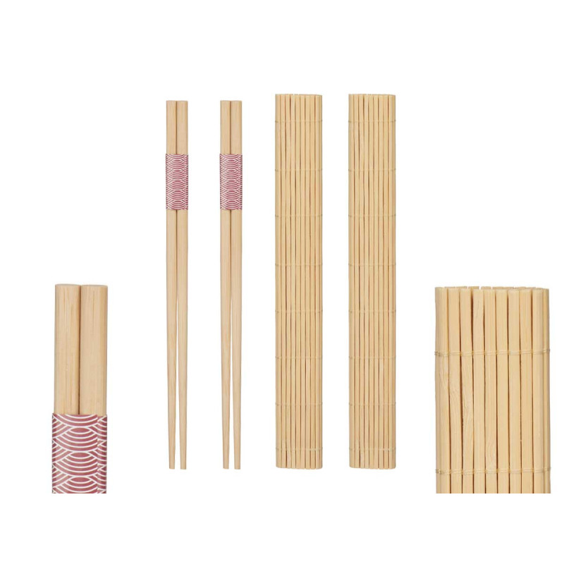 SUSHI SET 4 BAMBOO CHOPSTICKS AND 2 MATS