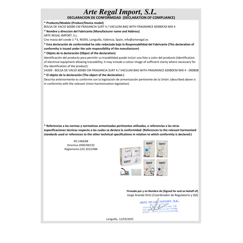 VACUUM BAG WITH FRAGRANCE 60X80CM MIX 4