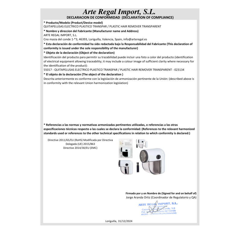 QUITAPELUSAS ELECTRICO PLASTICO TRANSPAR