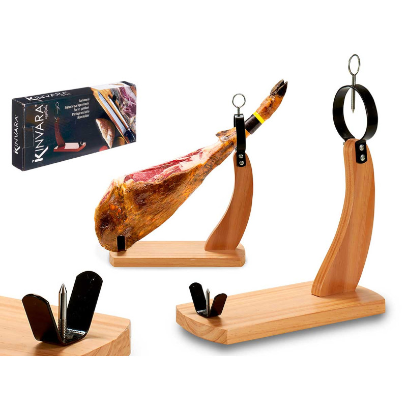 SUPPORT A JAMBON LARGE NATUREL BOIS PIN