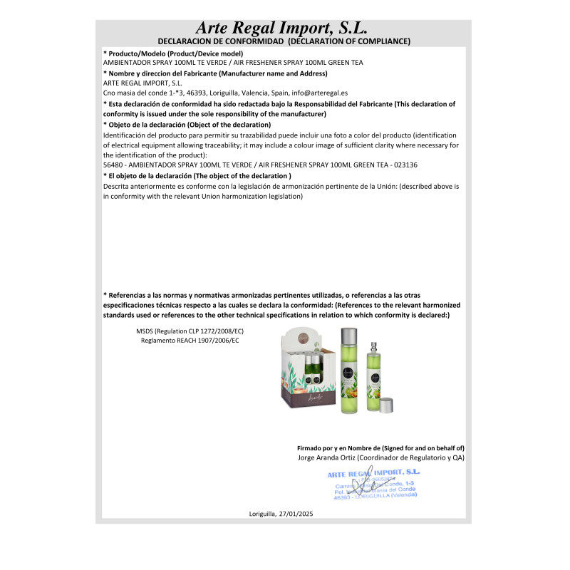 DESODORISANT SPRAY 100ML THE VERT