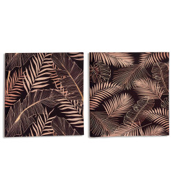 TOILE 28X28 CM FEUILLES FOND NOIR SET 2