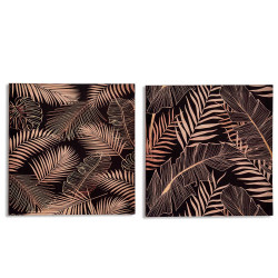 TOILE 40X40 CM FEUILLES FOND NOIR SET 2
