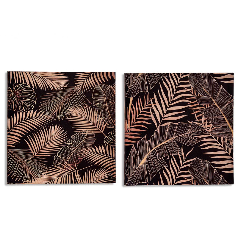 CANVAS 40X40 CM LEAVES BLACK BACK ASS 2