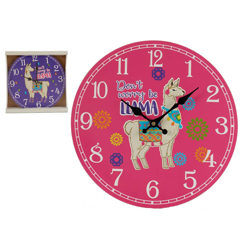 RELOJ MADERA REDONDO LLAMA SUR2 33DIAM