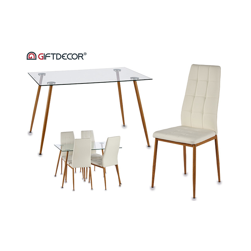SET MESA DAVI PATAS MADERA 4 SILLAS BLANCAS
