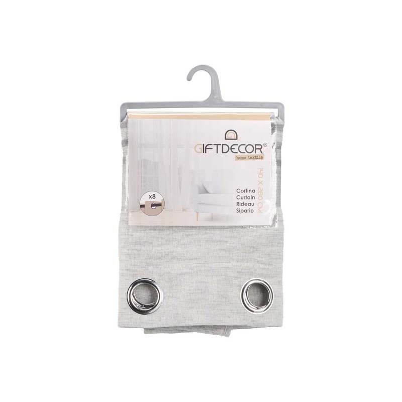 RIDEAU RAYURES PLIES GRIS CLAIRE