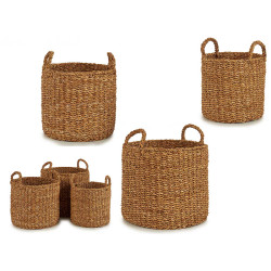 SET 3 ESPARTO GRASS BASKET ROUND HANDLES