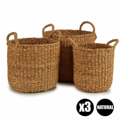 SET 3 ESPARTO GRASS BASKET DENTED HANDLE