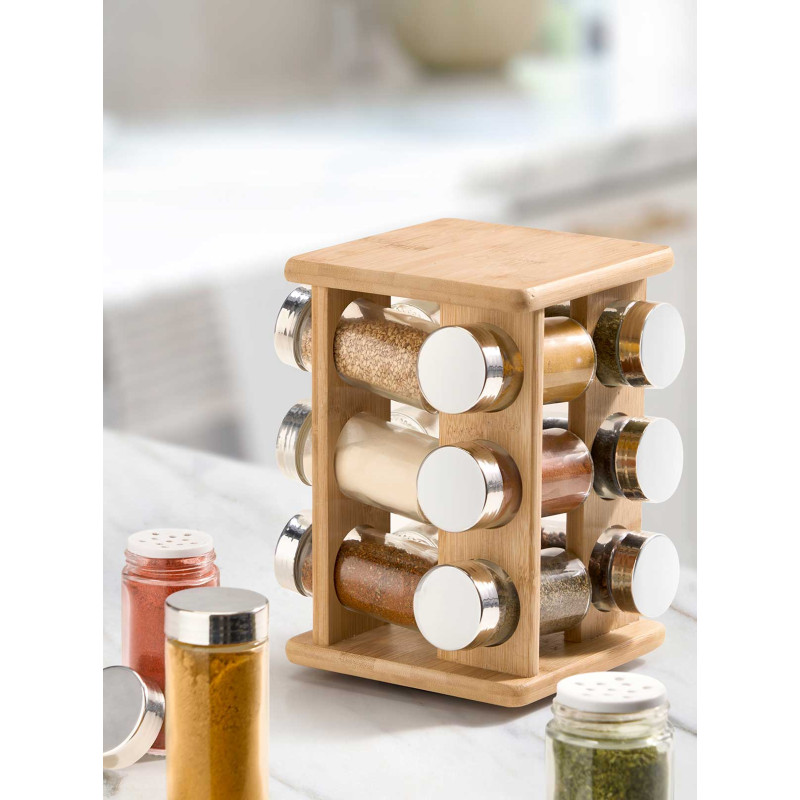 BAMBOO ROTATING 12 SPICES CONAINERS