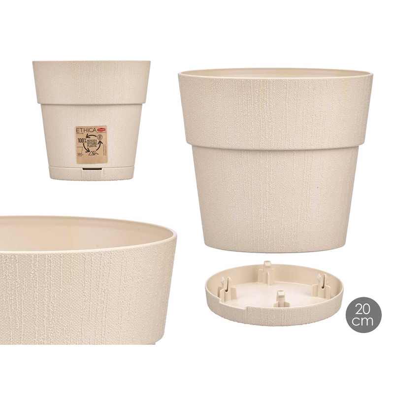 POT EN PLASTIQUE 20 CM ETHNIQUE BLANC CASSÉ