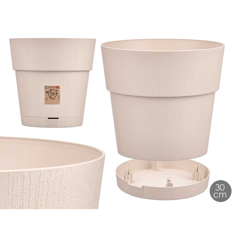 POT EN PLASTIQUE 30 CM ETHNIQUE BLANC CASSÉ