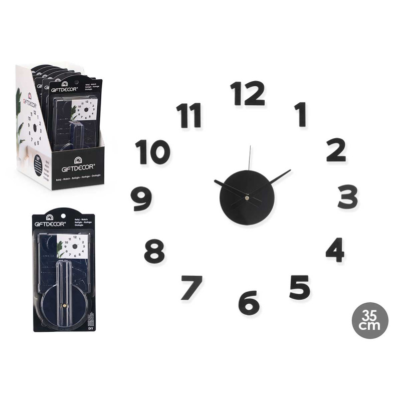 HORLOGE AUTOCOLLANT 35 CM NOMBRES NOIR BRILLANT 