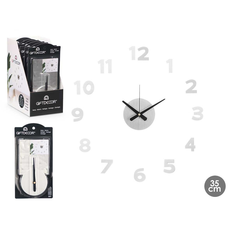 OROLOGIO ADESIVO 35CM NUMERI ARGENTO SATINATO