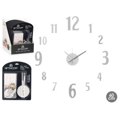 RELOJ PEGATINA 60 CM NUMEROS SATINADO PLATA 