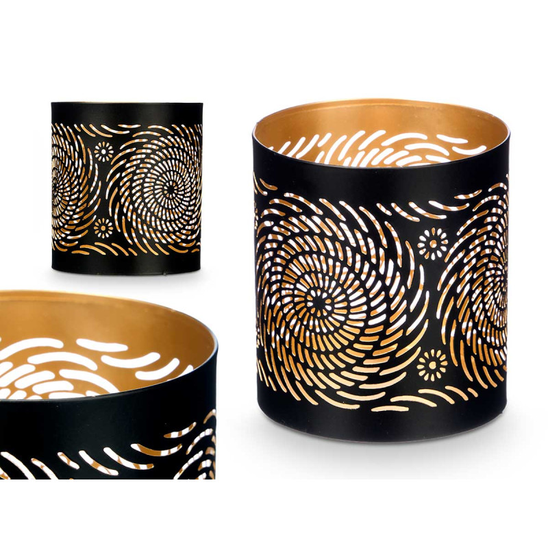 SUPORTE VELA PRETO E DOURADO ESPIRAL