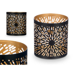 SUPORTE VELA PRETO E DOURADO RISCAS