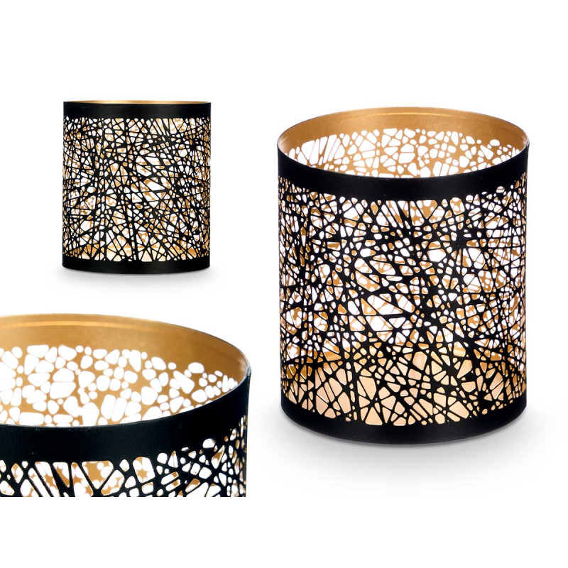 PERFORATED CANDLE HOLDER BLACK GOLD ABSTRACT