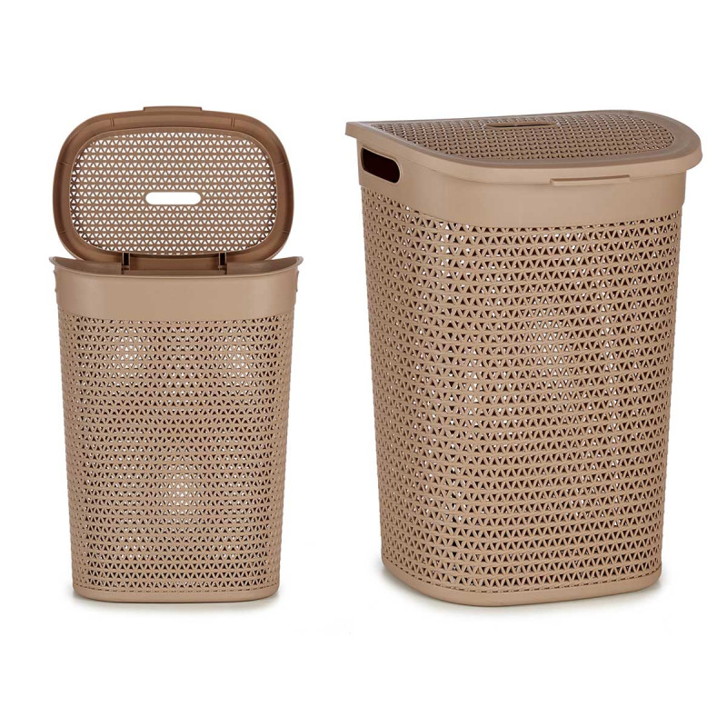 PANIER LINGE AVEC COUVERCLE 60L BEIGE 