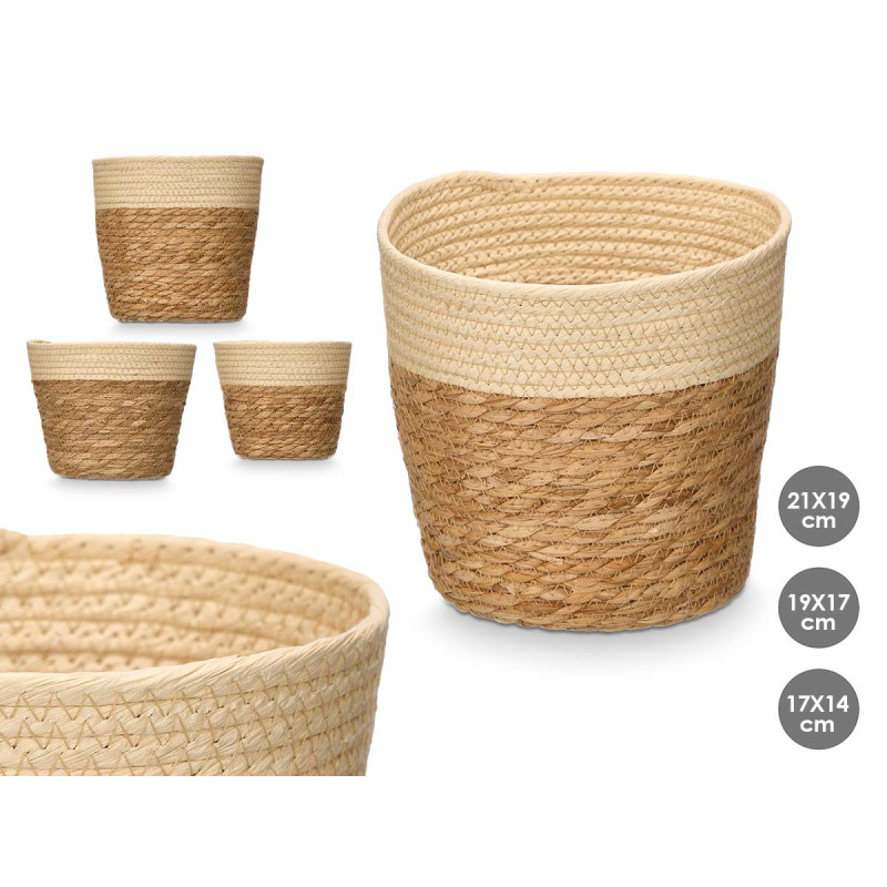 SET 3 CESTI ROTONDI 19CM ALTO NATURALE