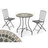 SET MOSAIC GREY IRON TABLE AND 2 BLACK CHAIRS 