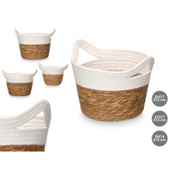 SET 3 CESTI ROTONDI MANICI 16CM ALTO BIANCO