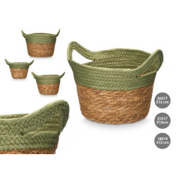 SET 3 CESTI ROTONDI MANICI 16CM ALTO VERDE