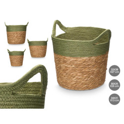 SET 3 CESTI ROTONDI MANICI 29CM ALTO VERDE