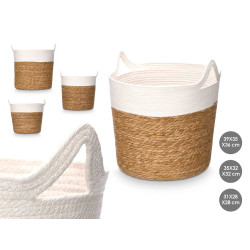 SET 3 CESTI ROTONDI MANICI 36CM ALTO BIANCO 
