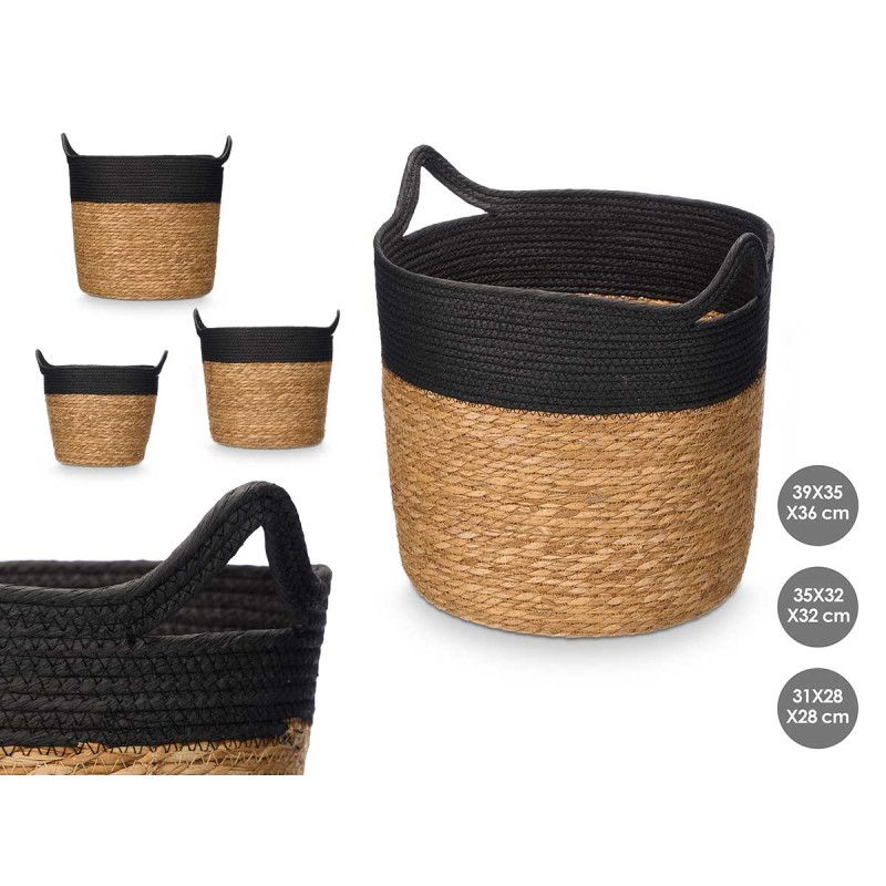SET 3 CESTI ROTONDI 36CM ALTO NERO 