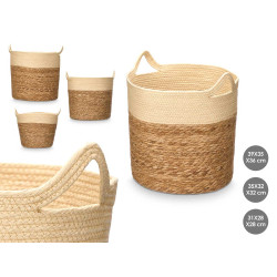 SET 3 CESTI ROTONDI MANICI 36CM ALTO NATURALE