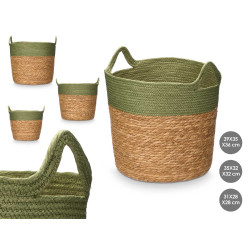SET 3 CESTI ROTONDI MANICI 36CM ALTO VERDE