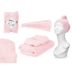 JUEGO TOALLA CAPUCHA ROSA PALO