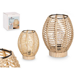 LAMPE DE TABLE OVALE CORDE BASE EN BOIS   