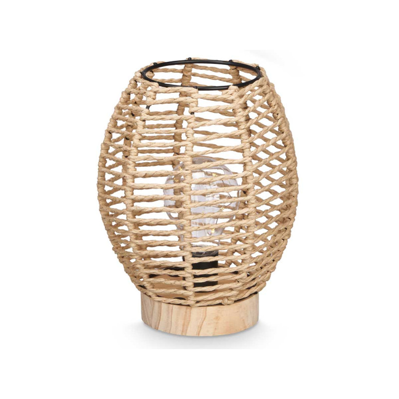 LAMPE DE TABLE OVALE CORDE BASE EN BOIS   