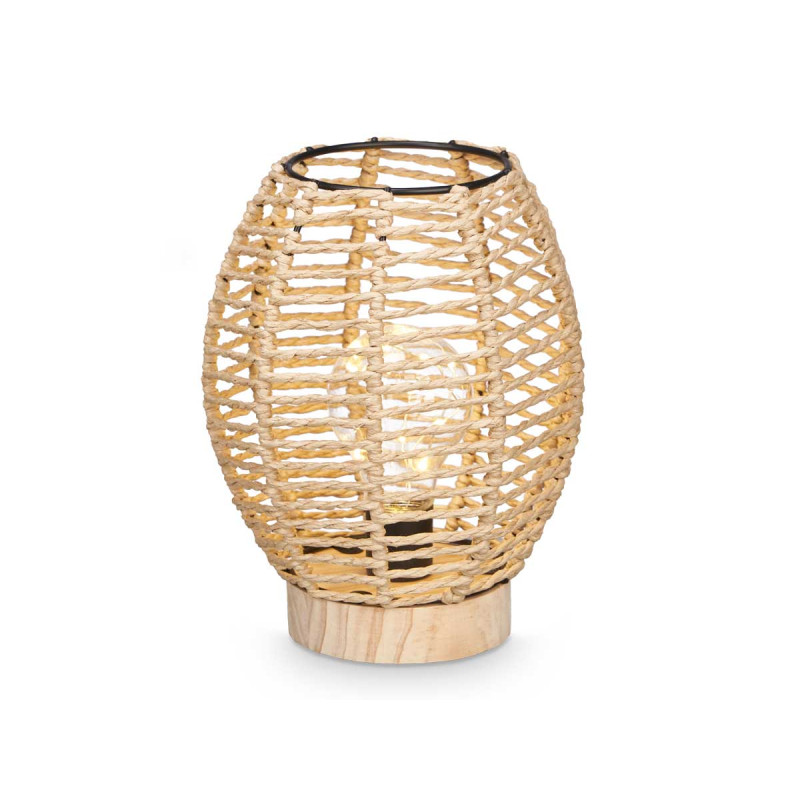 LAMPE DE TABLE OVALE CORDE BASE EN BOIS   