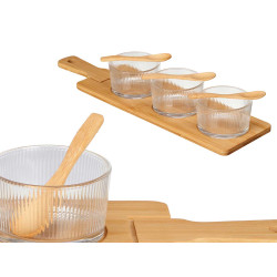 SET 3 CIOTOLE VETRO CON CUCCHIAIO E VASSOIO BAMBU'