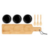 SET 3 BLACK CERAMIC BOWL SPOON AND BAMBOO TRAY