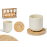 CONJ 4 COPOS CAFE CERÂMICA BRANCA COM BASES BAMBU