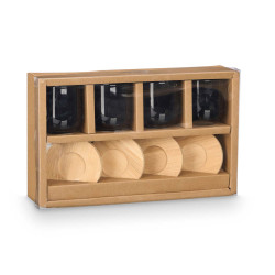CONJ 4 COPOS CAFE CERÂMICA PRETA COM BASES BAMBU