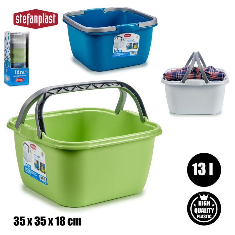 CESTA PLASTICA QUADRATA 13L C/MANICI ASS 3