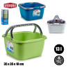 PLASTIC SQUARED BASKET W/HANDLES 3 COL.