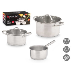 SET 3 CASSERUOLE ACCIAIO TAPPO VETRO 