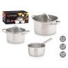 SET 3 CASSERUOLE ACCIAIO TAPPO VETRO 