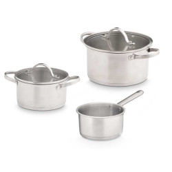 SET 3 CASSERUOLE ACCIAIO TAPPO VETRO 