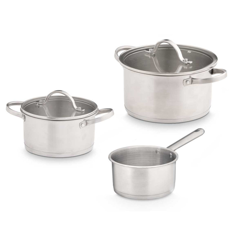 SET 3 CASSERUOLE ACCIAIO TAPPO VETRO 