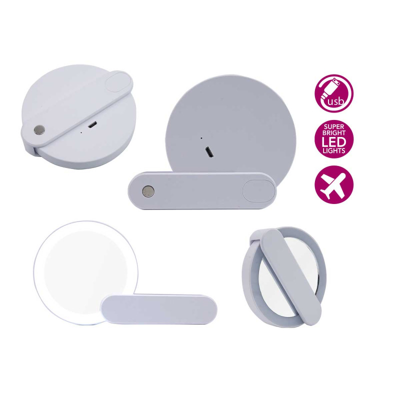 ESPEJO VIAJE ABS CON LED Y CONECTOR USB
